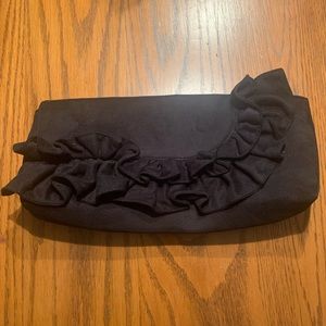 Black suede ruffled clutch